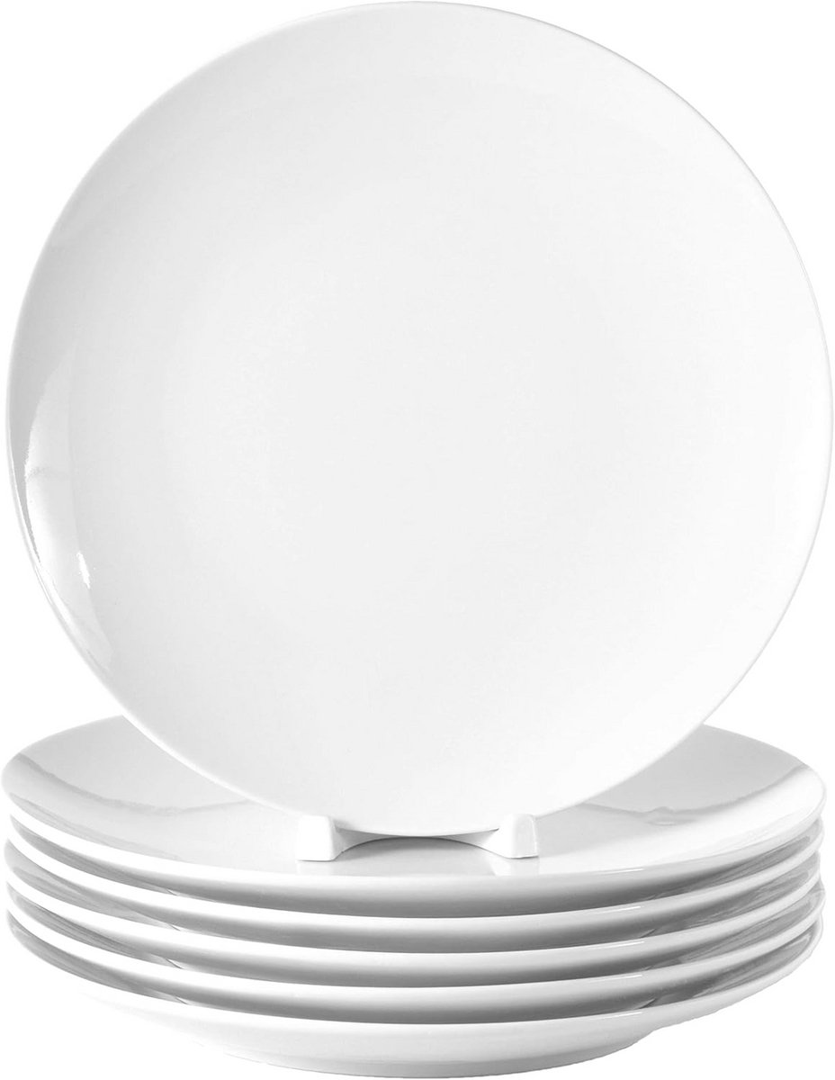 Set van 6 Witte Porseleinen Borden Ø 24 cm - Dinerborden voor Thuis en Catering