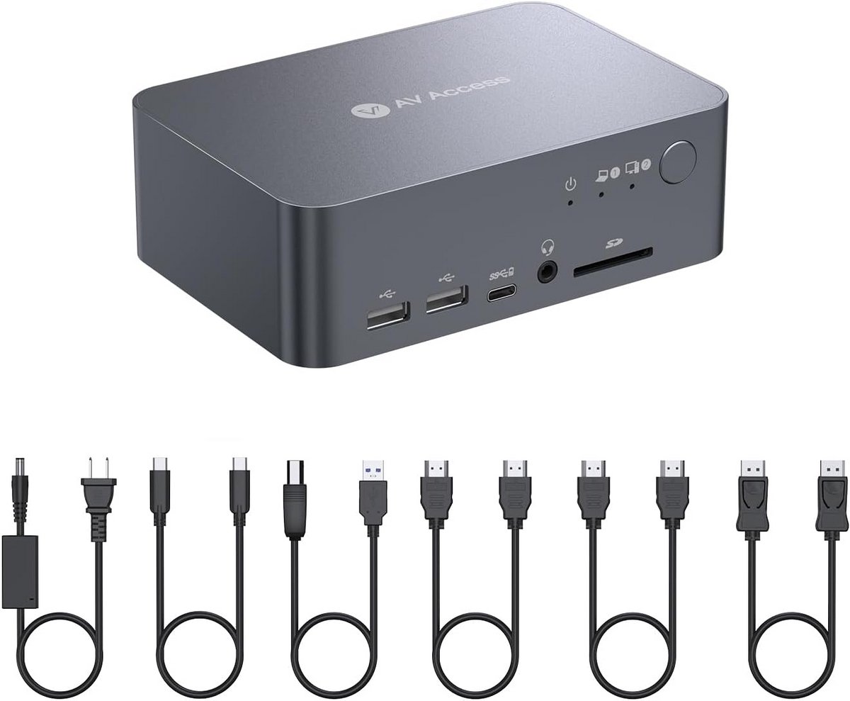 Dual Monitor KVM Switch met USB-C Dockingstation 4K@60Hz HDMI DisplayPort