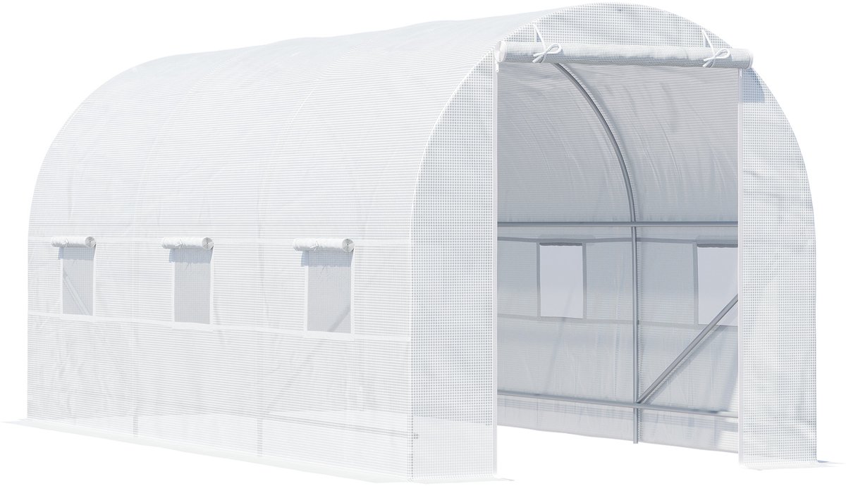 Outsunny Tunnelkas - PE, metaal - 445x200x200cm - Wit