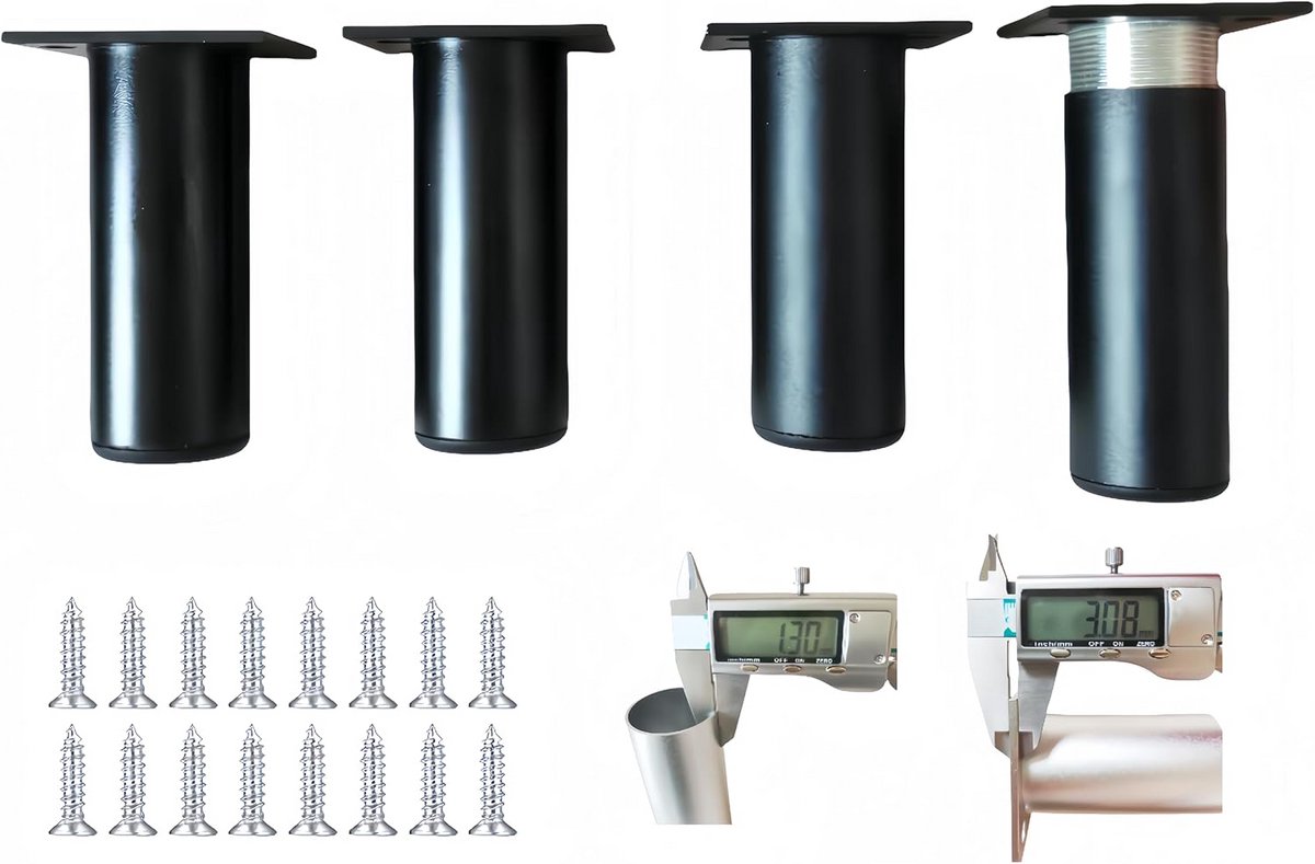 4 Stuks Verstelbare Aluminium Meubelpoten (Ø38mm) - Hoogte Aanpasbaar 0-15mm