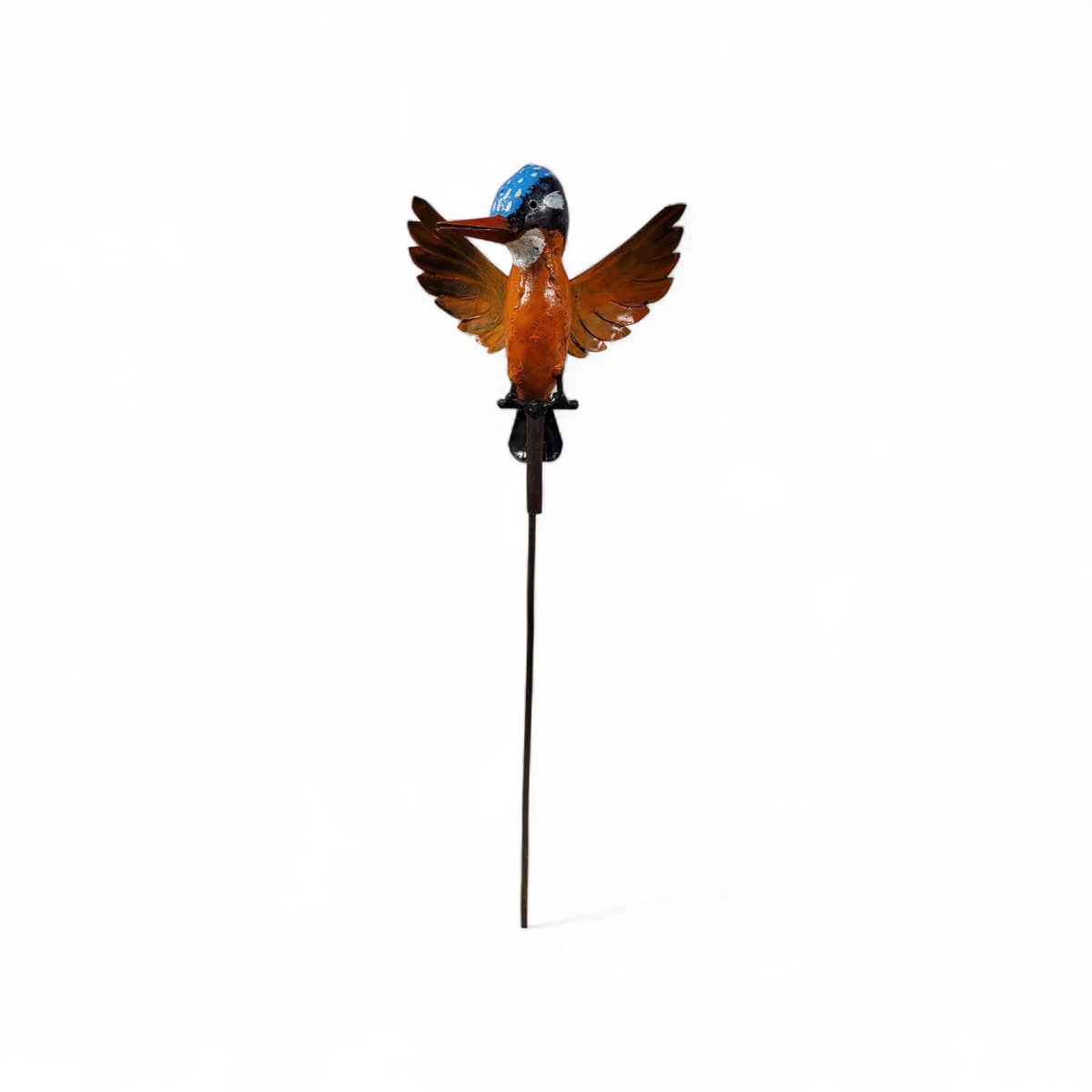 Tuinsteker - ijsvogel met wijde vleugels - metaal - handgemaakt - tuinbeeld - 24x19 x110 cm