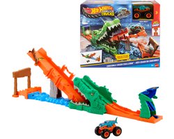 Hot Wheels Monstertrucks Krokodil Crash-Uitdaging - Speelset met een Mega-Wrex speelgoedvoertuig