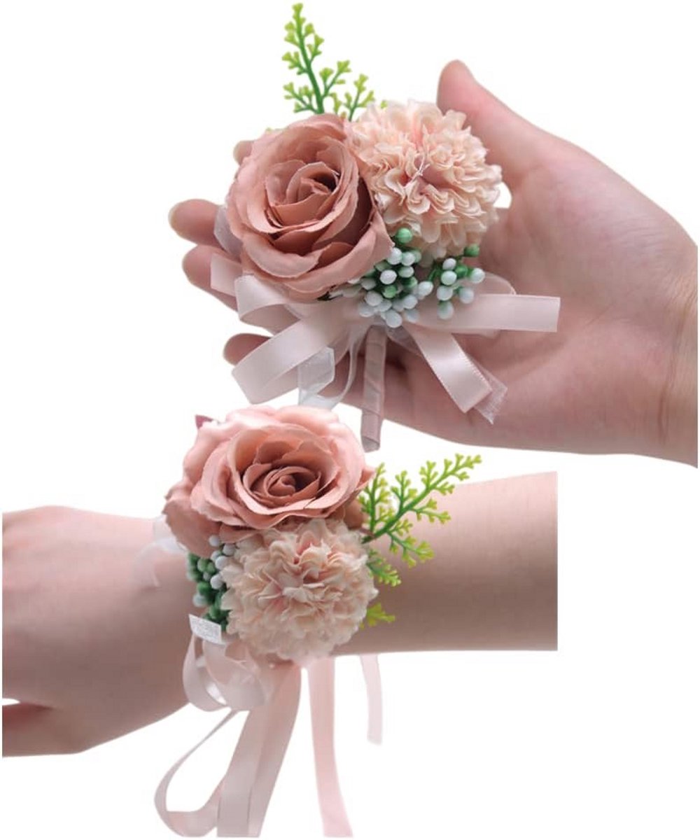 2 Stuks Kunstbloemen Corsage & Boutonnière Set voor Bruiloft en Gala - Zijden Rozen en Anjers