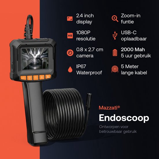 Endoscope Mazzati - Caméra d'inspection - Caméra d'égout - Caméra d'inspection - Incl. sac de rangement - 5M - Avec écran