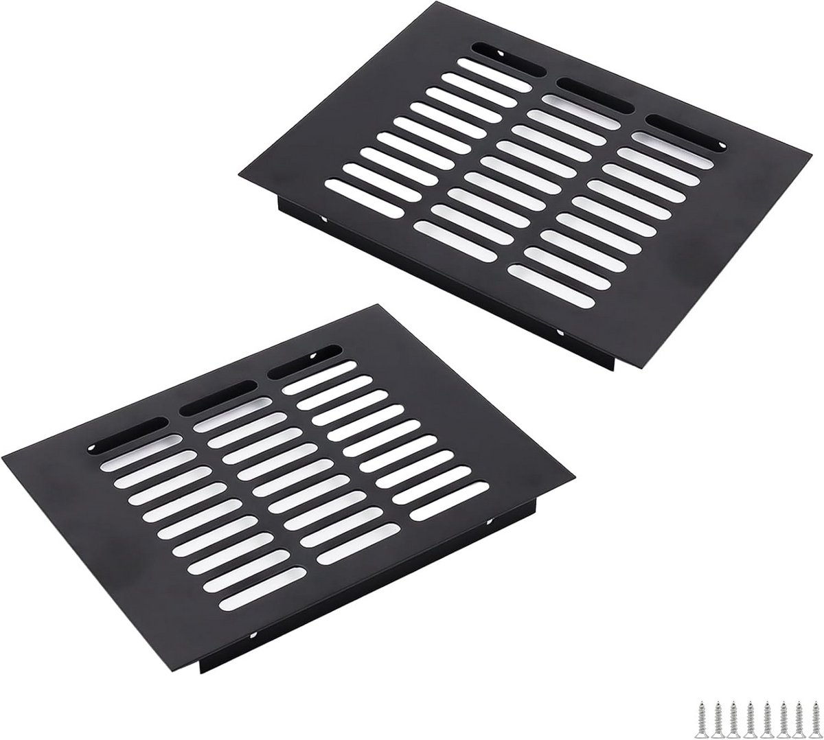2x Aluminium Ventilatie Rooster 200x150mm Zwart Hoekig voor Kasten en Kamers