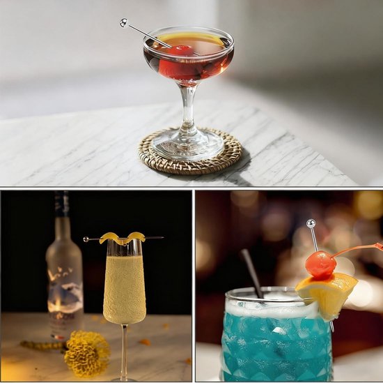 Cabilock 8 stuks Cocktail Picks roestvrij staal Martini olijven spiesen herbruikbare sandwich sticks voorgerecht tandenstokers (cyclus