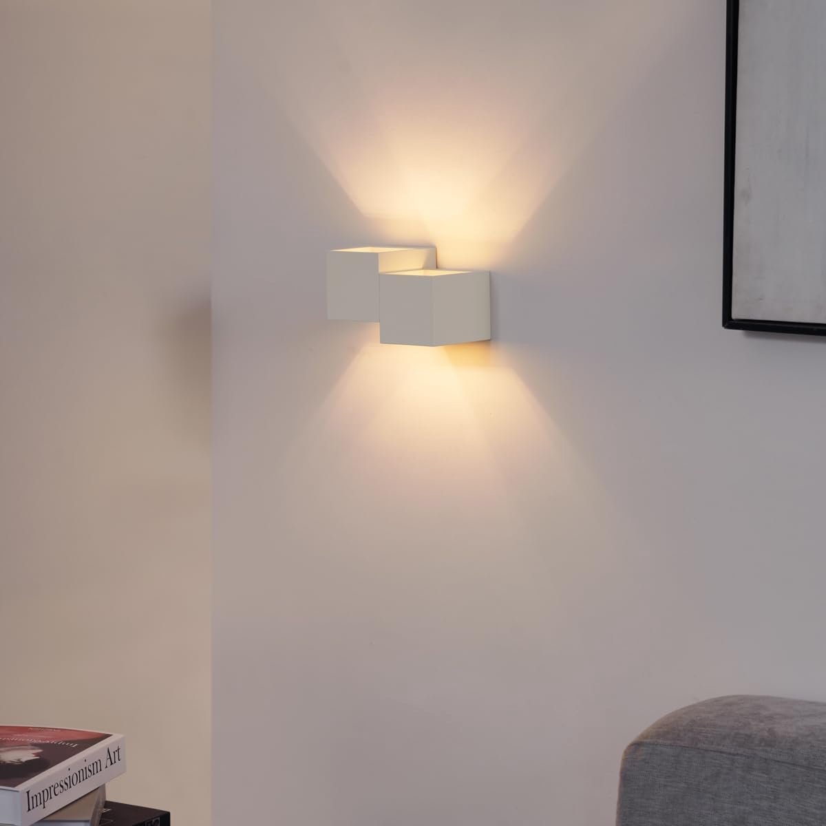 Moderne vierkante wandlamp met 2 lichtpunten voor binnen - Aluminium beige