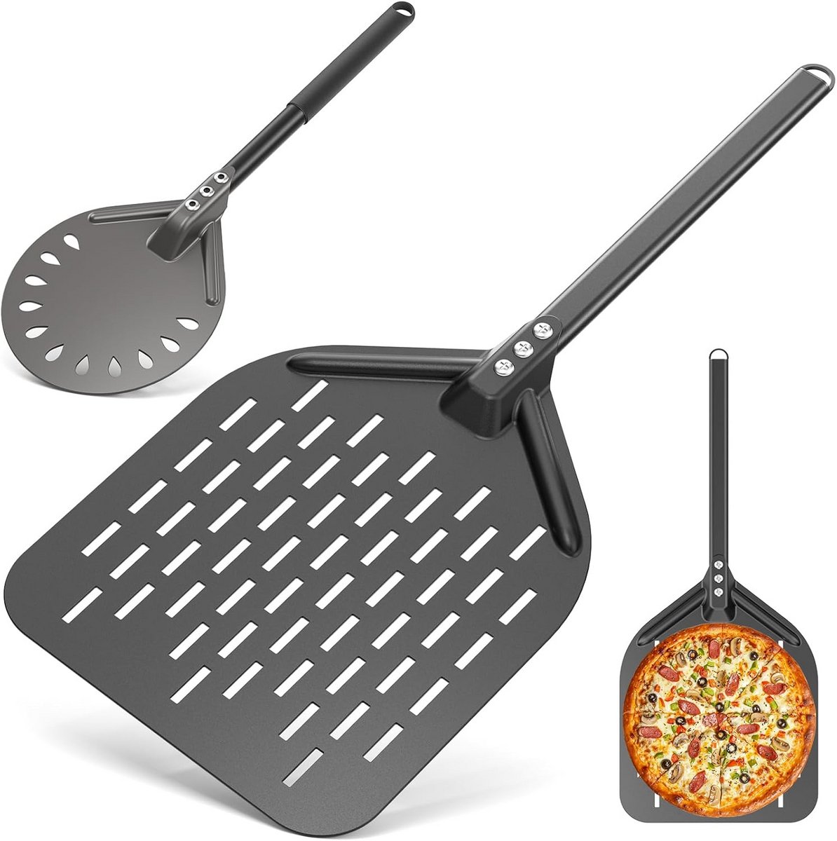 Set van 2 Geperforeerde Pizza Scheppen: 30,5 cm + 10,5 cm Draaispatel voor Oven en Taart