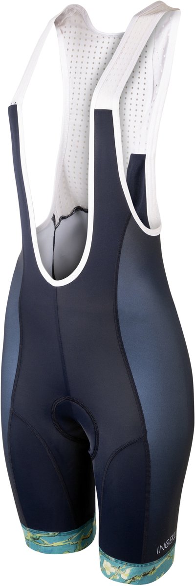Blauwe fietsbroek dames met zeem - Ingeklikt - Amandelbloesem Vincent Van Gogh - Fietsbroek met bretels en dameszeem - M (36-38)