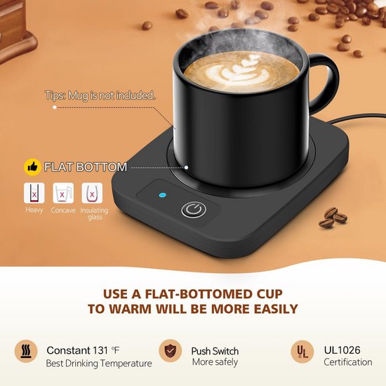 Smart Mug - Koffiekopverwarmer - Slimme Warmhoudplaat - Elektrische Kopjeswarmer met Aluminium Plaat voor Kantoor - Bureauaccessoire - Drankverwarmer voor Cacao en Melk - Voor Collega's en Vrienden - Zwart — afbeelding 3