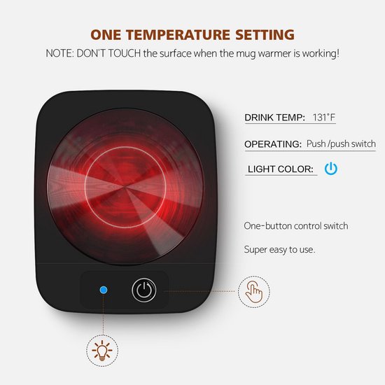 Smart Mug - Koffiekopverwarmer - Slimme Warmhoudplaat - Elektrische Kopjeswarmer met Aluminium Plaat voor Kantoor - Bureauaccessoire - Drankverwarmer voor Cacao en Melk - Voor Collega's en Vrienden - Zwart — afbeelding 4