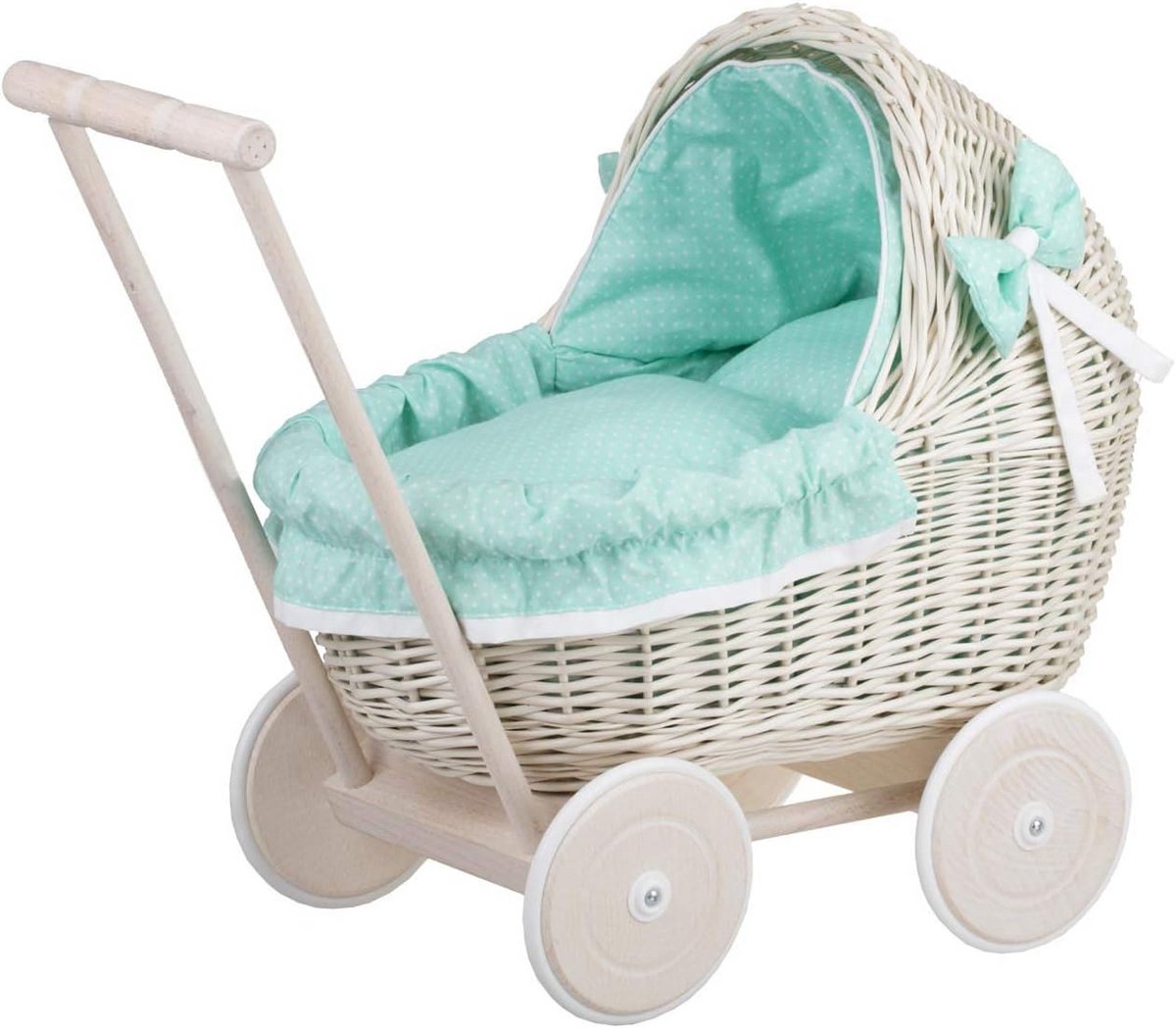 Handgemaakte Wilgentenen Poppenwagen met Beddengoed voor Poppen tot 35 cm