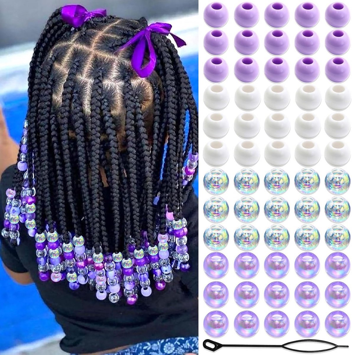 60 Haaraccessoires voor Kinderen: Vlechtkralen Meisjes in Paars en Wit