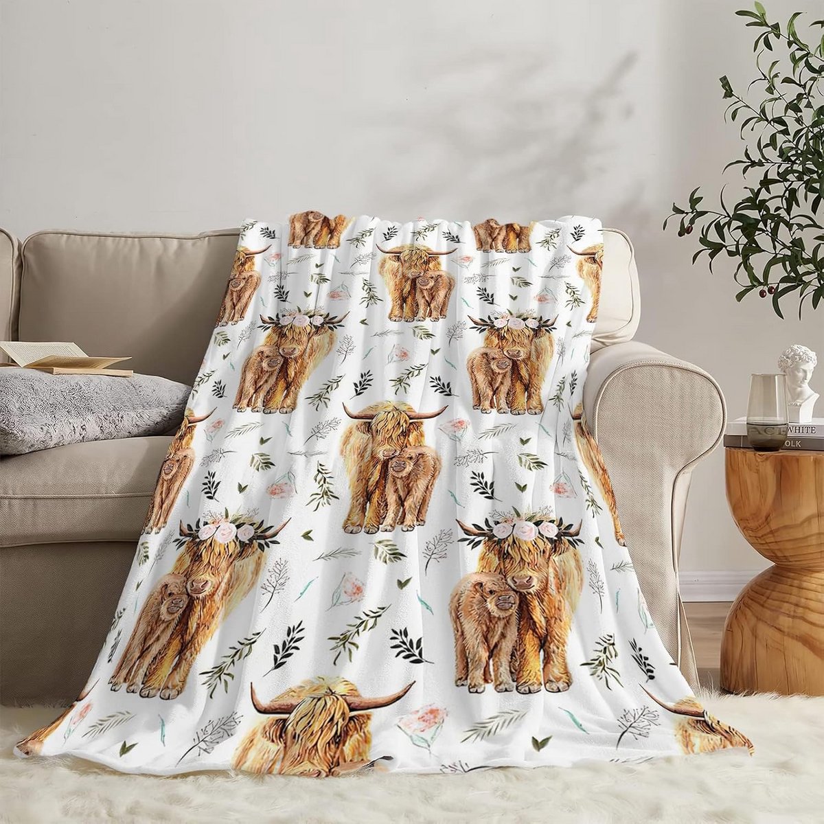 Luxe Pluche Deken met Koeienprint voor Bank en Reizen