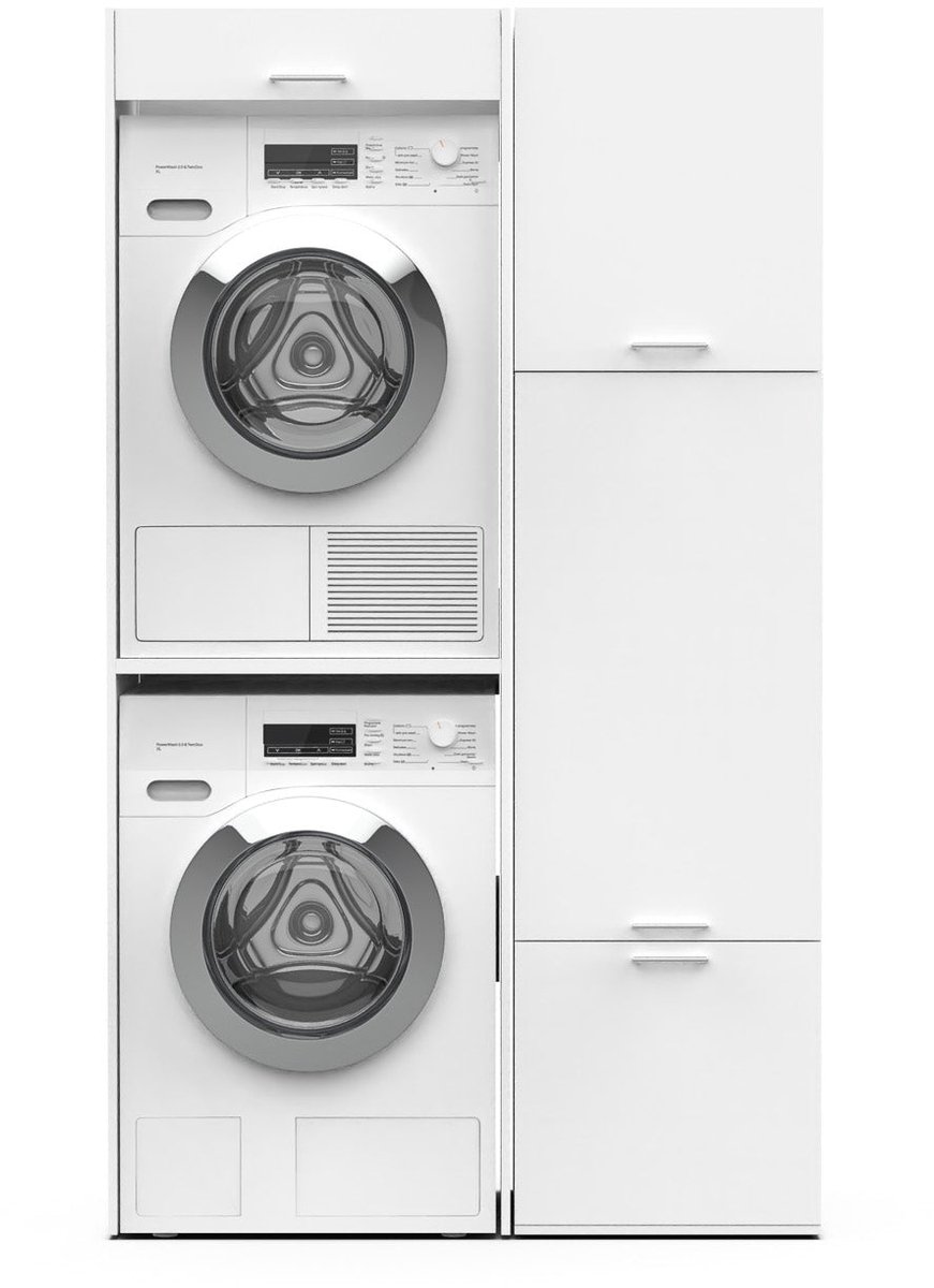 Washcab® Wasmachine Kast - Droger Verhoger - Wasmachine Ombouw - Droger op wasmachine Wit - Stack Set 1