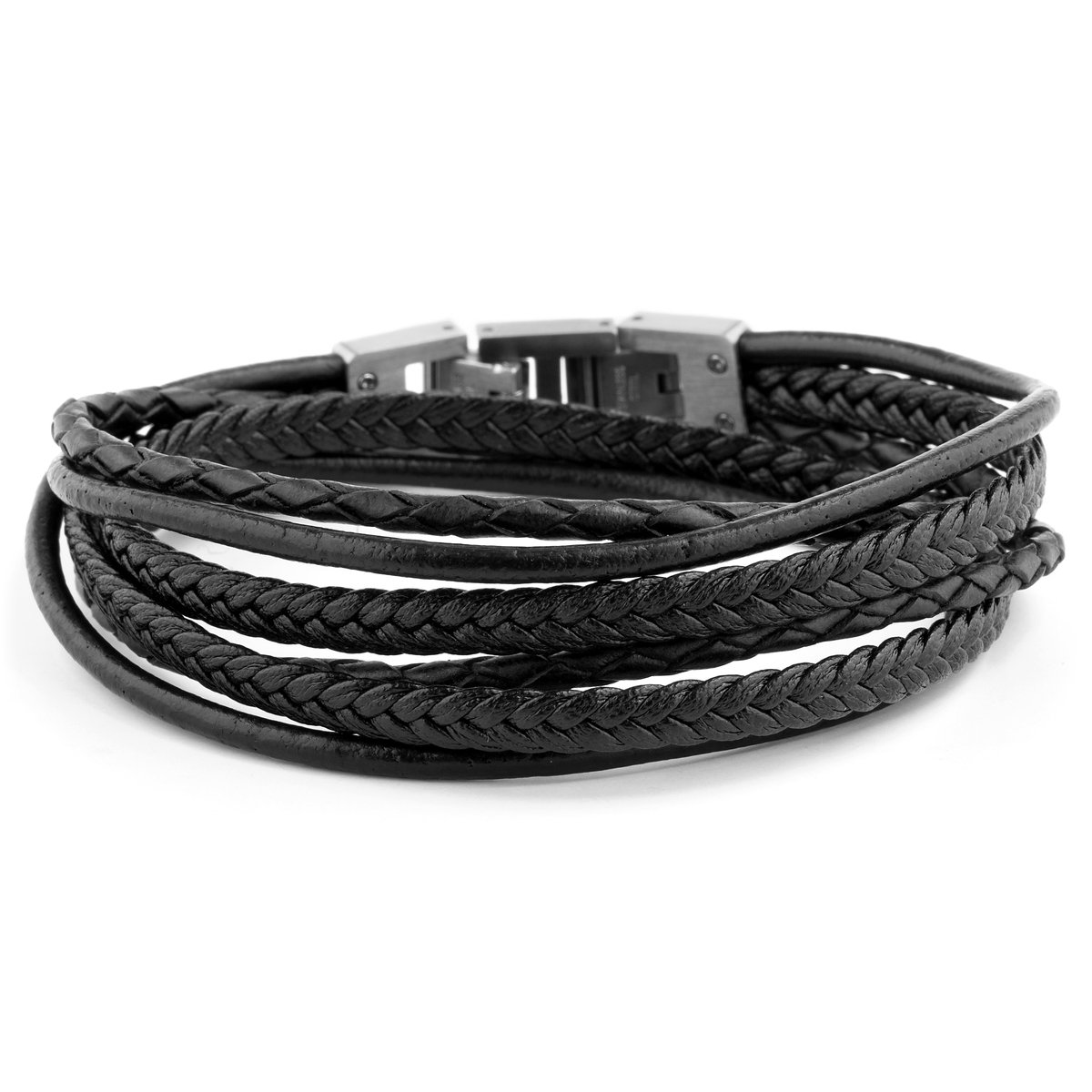 Leren Roy Armband in Zwart & Staal