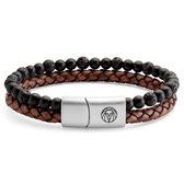 Icon | Armband van Lavasteen, Onyx en Vintage Leer