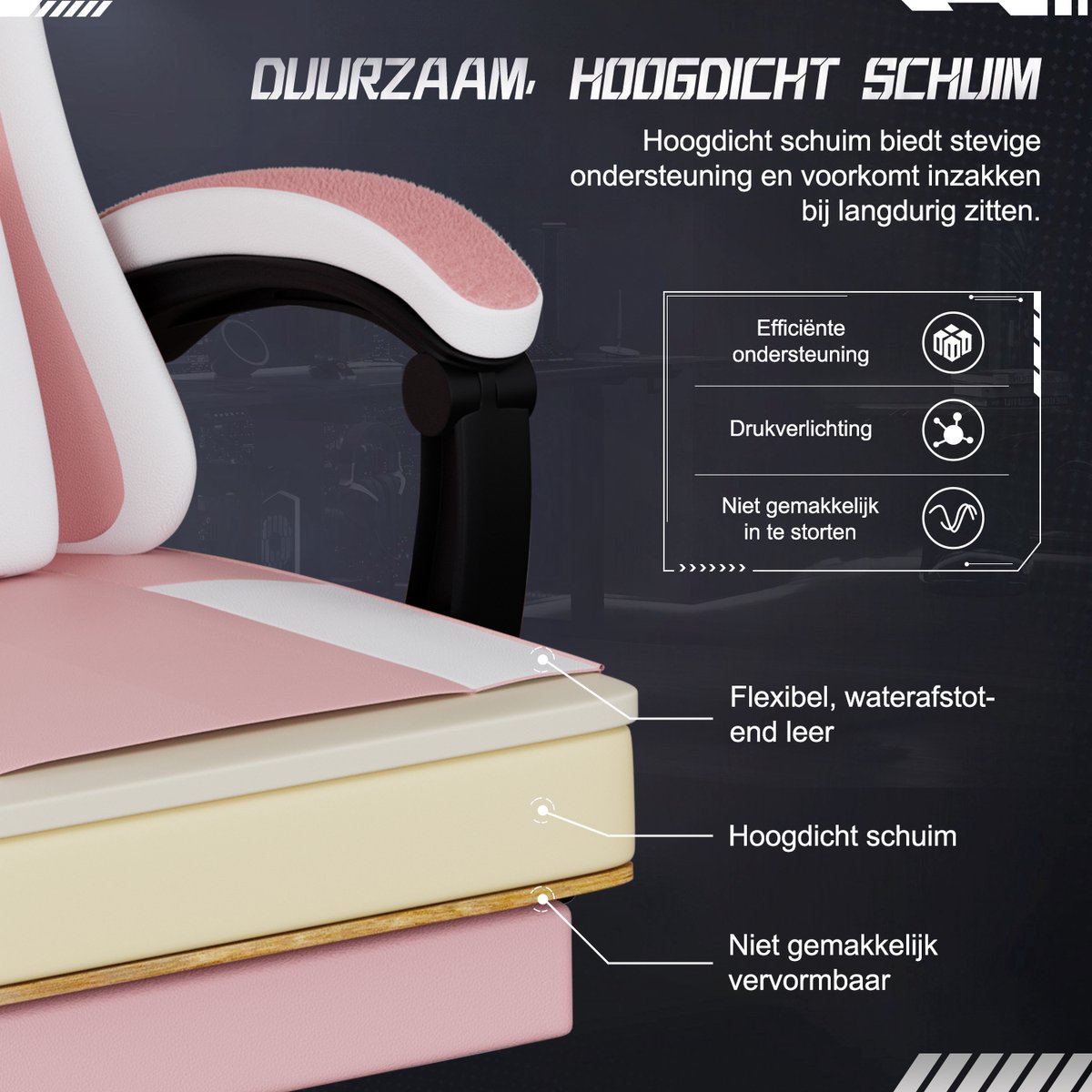 Hiaonyx Gaming Stoel Roze 170° Verstelbare Rugleuning - afbeelding 3