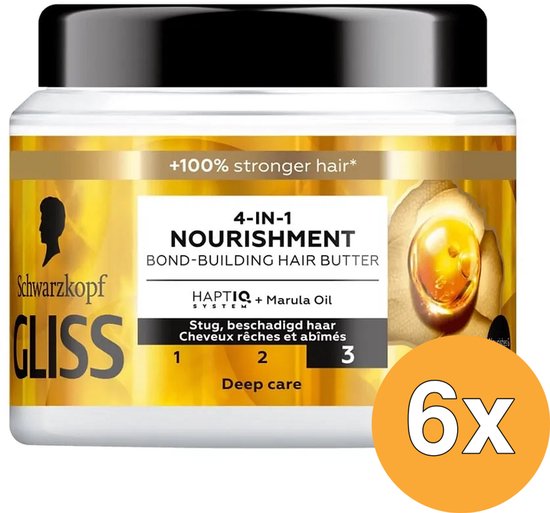 Gliss Oil Nutritive Mask - Haarverzorging - Haarmasker - Glans - Heropbouw - Intens Droog en Beschadigd Haar - Voordeelverpakking - 6x 400ml