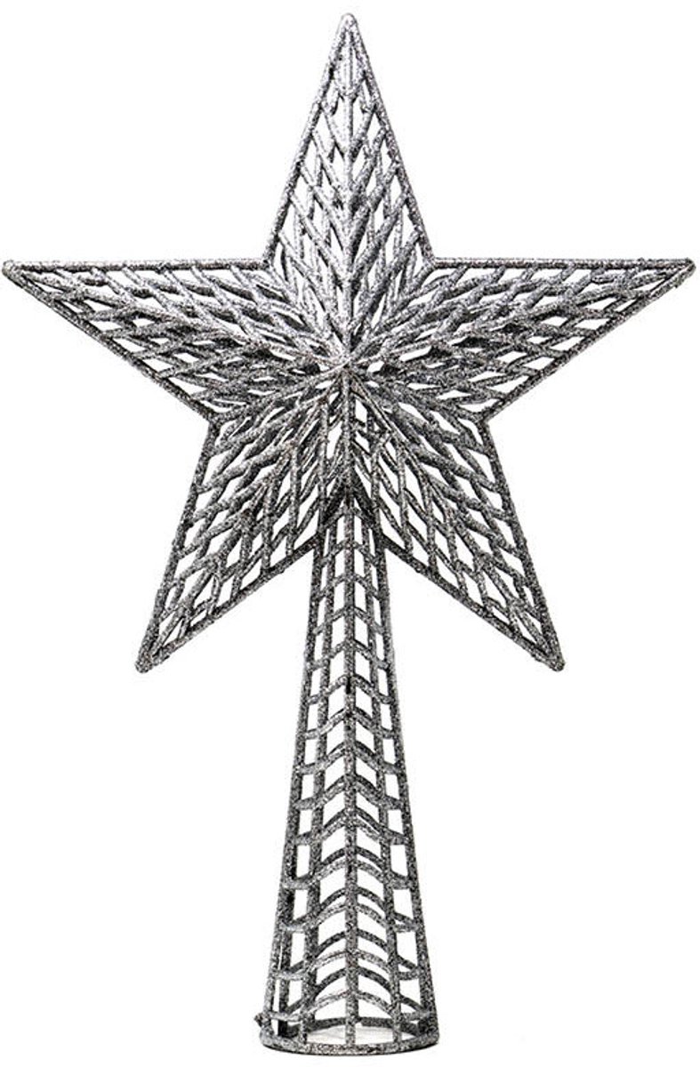 GUIRMA - Kerstboompiek Ster Zilver Glitter 27 cm Kerstdecoratie