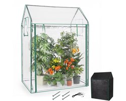 COSTWAY Tomatenkas, klein, 129 x 80 x 173 cm, draagbare foliekas met zwart zonnenet, pvc-folie, deur, raam en haringen, broeikas voor tuin en balkon