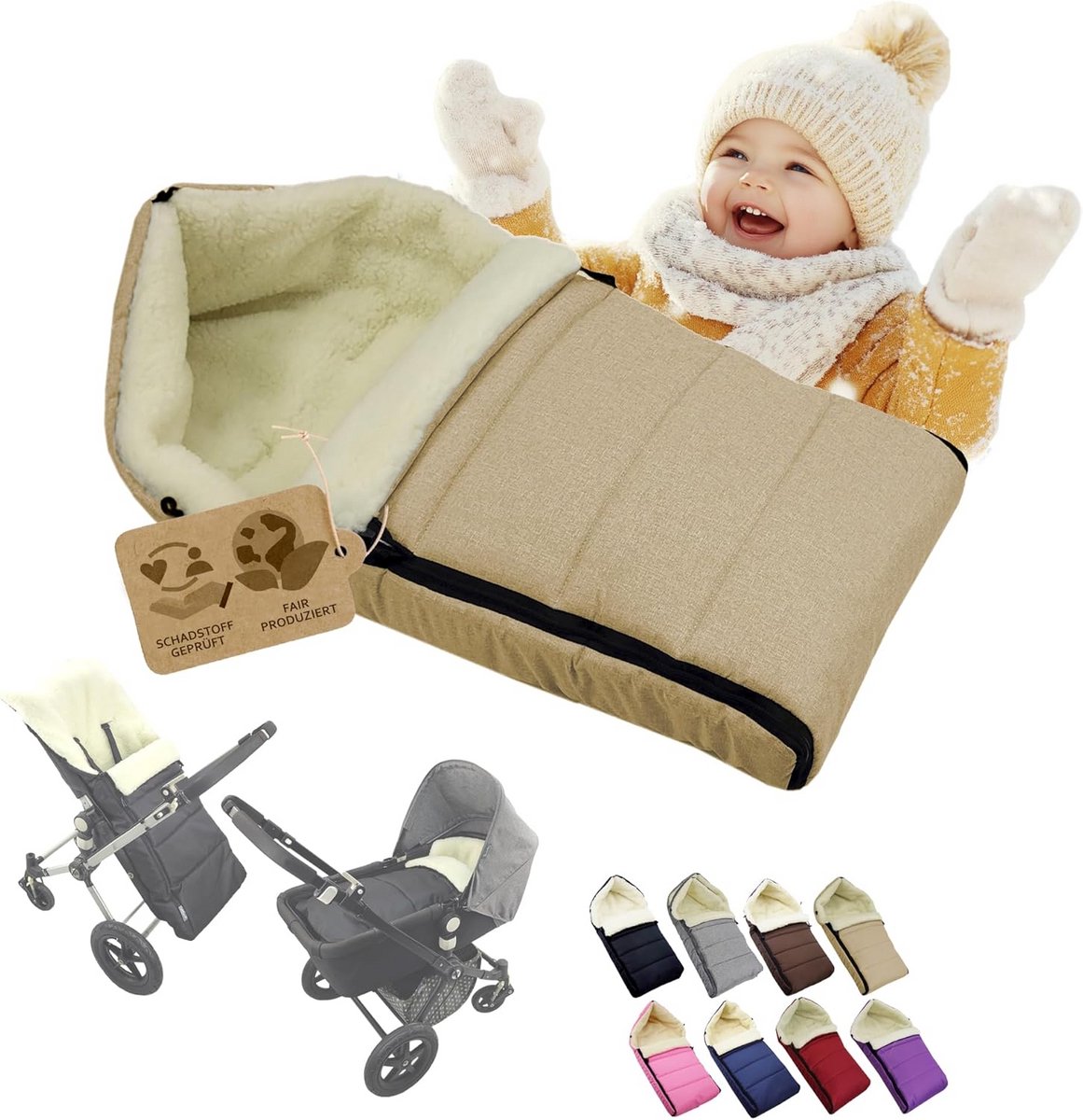 Warme universele winter voetenzak voor kinderwagen en buggy met lamswol