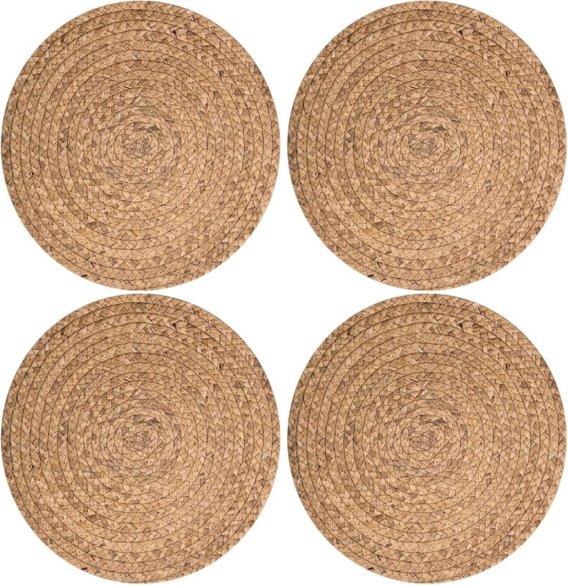 Set van 4 Ronde Rotan Placemats 25 cm - Handgeweven voor Keuken en Eettafel