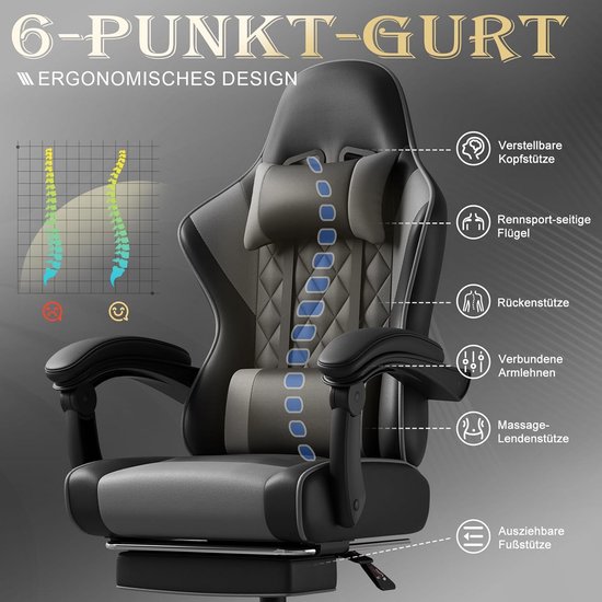 Ergonomische Gamingstoel met Voetensteun voor Urenlang Comfort — afbeelding 3