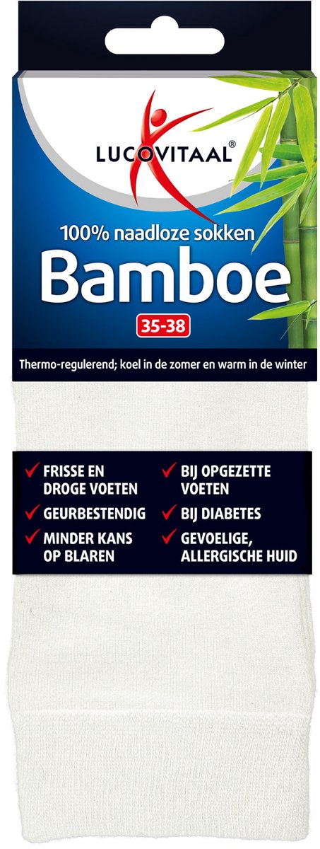 Lucovitaal Bamboe sok lang wit maat 35-38 1 Paar