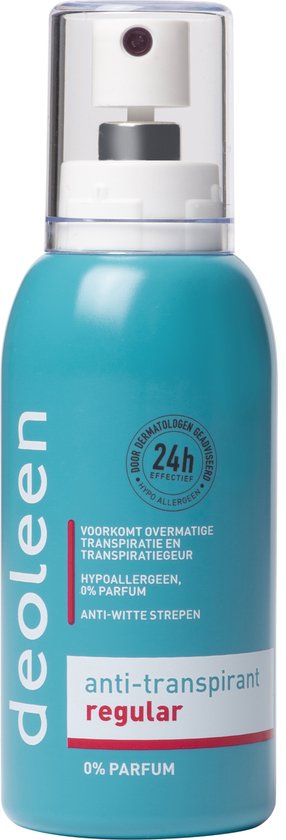Deoleen Anti-transpirant - Pompspray Regular - Voorkomt overmatige transpiratie en transpiratiegeur - 48 uur effectief - 0% parfum - Dermatologisch getest - Deodorant - 75 ml
