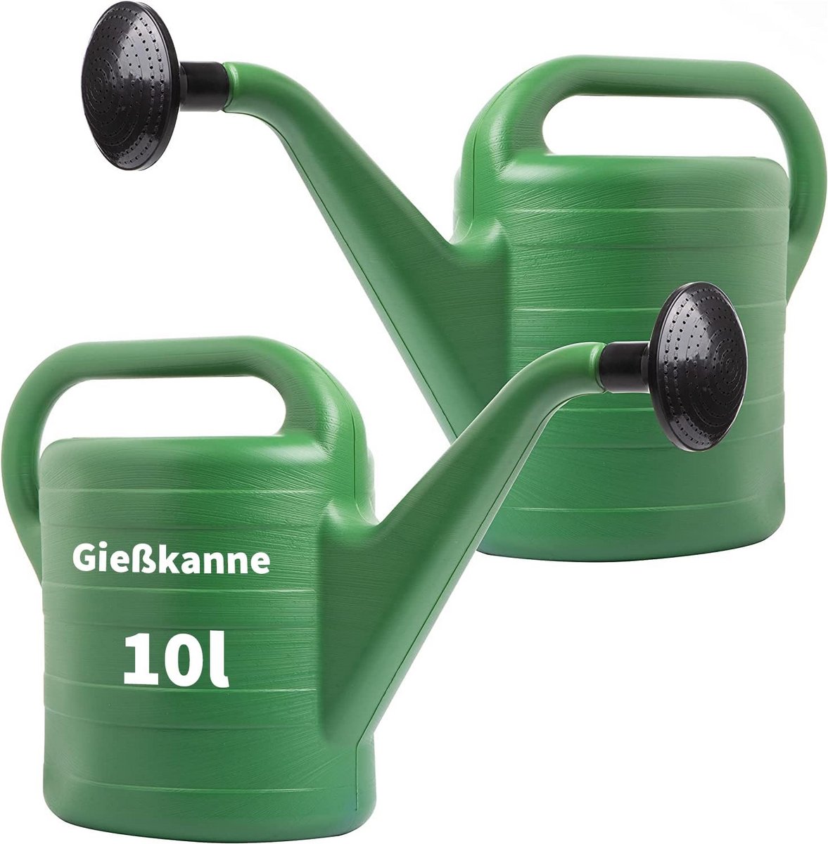 Set van 2 Kunststof Gieters 10 Liter Groen met Afneembare Tuit - Tuin en Planten Waterkan