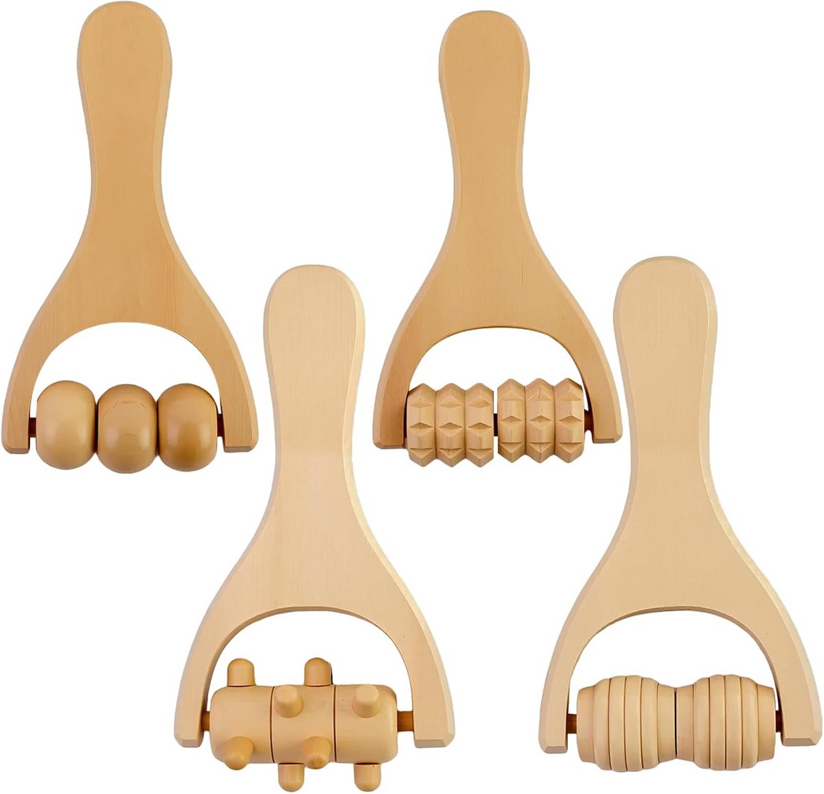 4-Delige Houten Massage Roller Set voor Spierontspanning en Stijve Nek, Rug en Benen