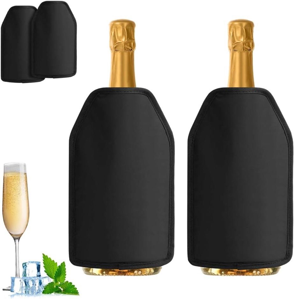 Wijnkoeler manchet voor flessen - 2 stuks, extra lange koeling, waterafstotend nylon
