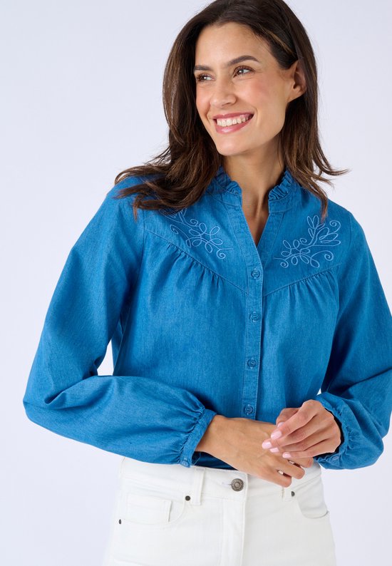 Damart - Blouse denim brodée - Dames - Blauw - 42