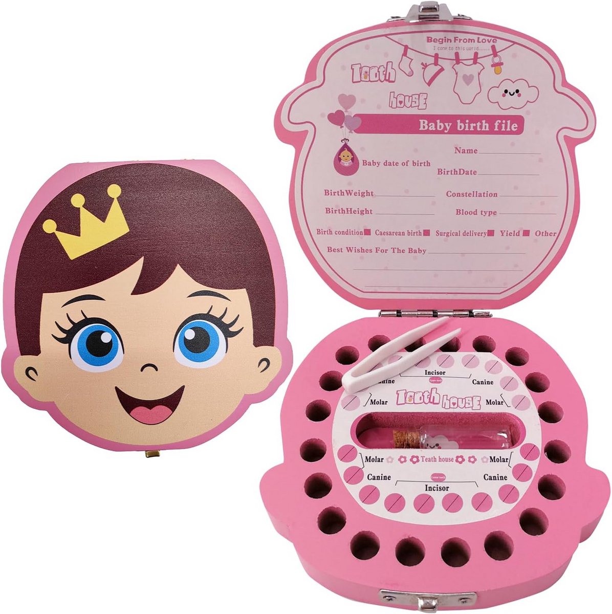 Houten Baby Tanden Box | Melktanden Bewaardoos met Ruimte voor Notities | Tandenfee Cadeau