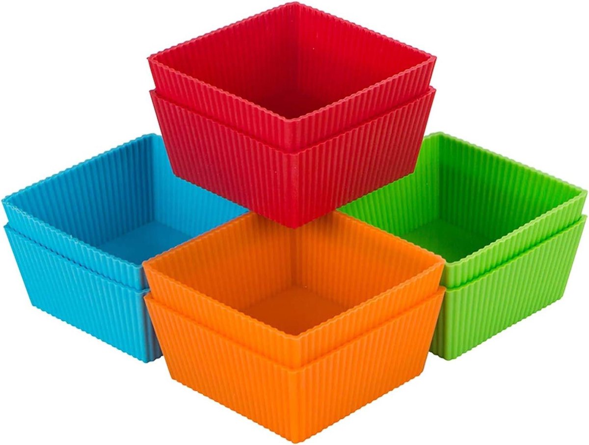 Grote herbruikbare siliconen muffinvormen - vierkant, 9 cm, set van 8