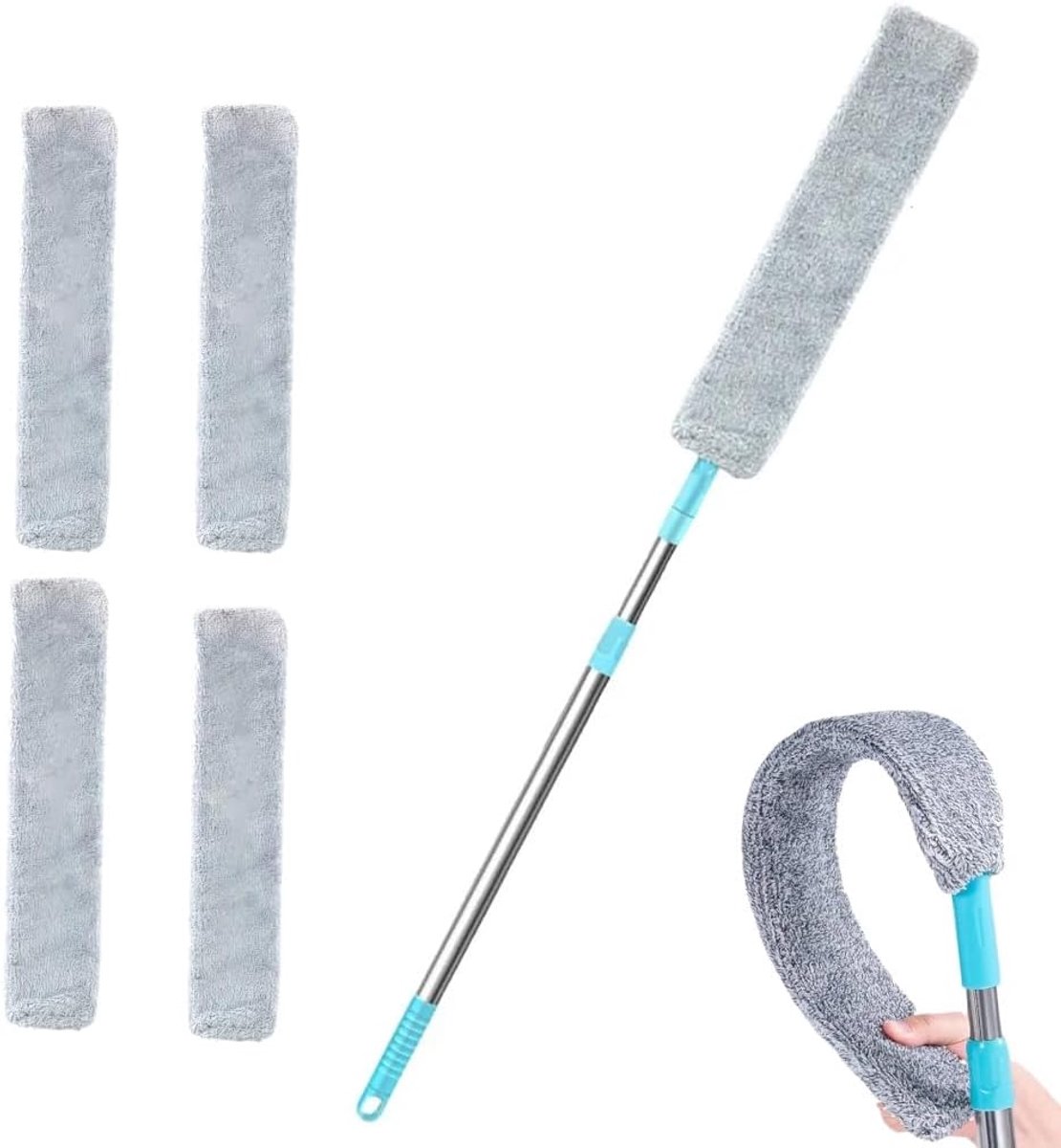 95-130cm uitschuifbare spleetstofzuiger met flexibele microvezelborstel, geschikt voor apparaten, meubels en smalle ruimtes onder oppervlakken. Wasbare platte stofzuiger, geschikt voor koelkast, fornuis, bankkieren (met 4 vervangbare hoezen)