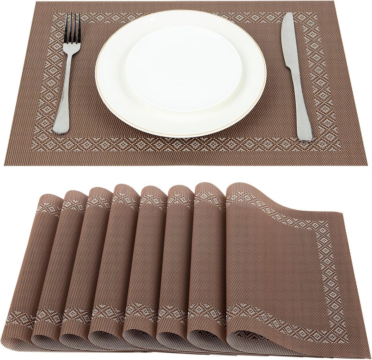 Set van 8 Geweven Vinyl Placemats Waterdicht Rechthoekig 45x30 cm