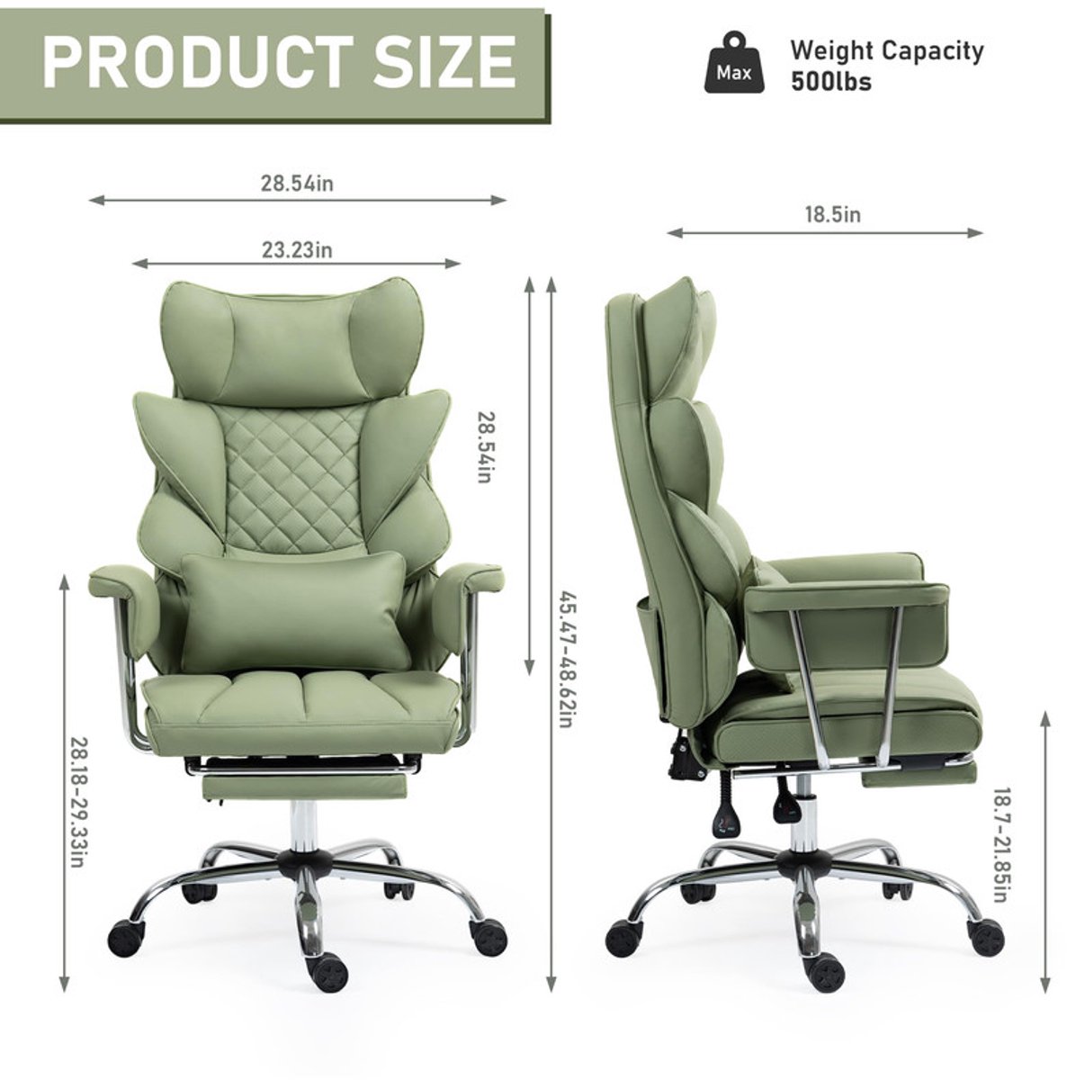 Comfortabele Ergonomische Bureaustoel met Voetensteun Groen - afbeelding 2
