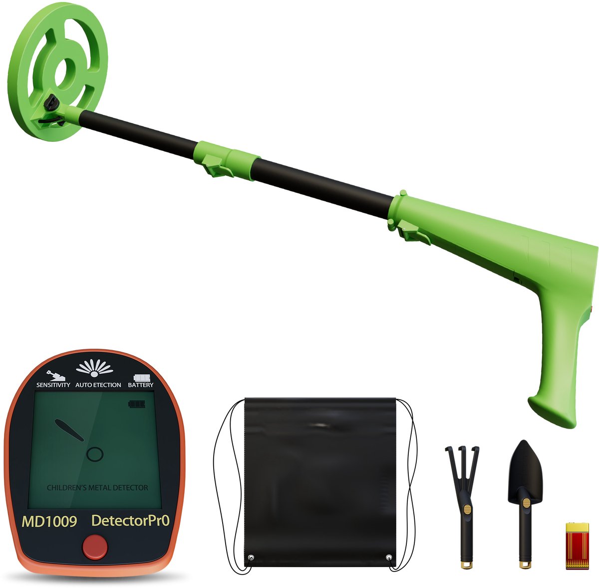 ACXIN Kinder Metaaldetector - 3kHz LCD - Waterdichte Spoel - 70-95cm ABS - Groen