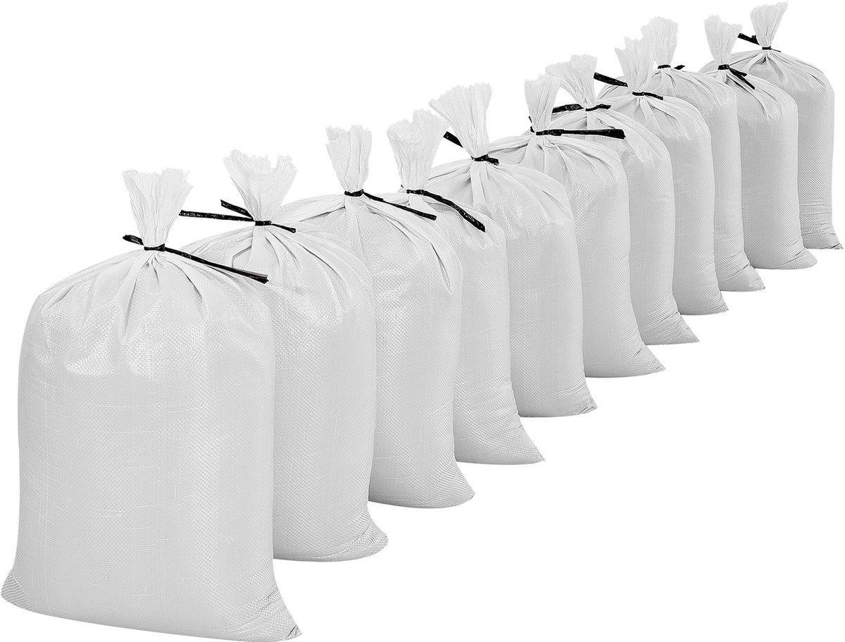 VEVOR zandzakken voor overstromingen, verpakking van 50 stuks, 400x660 mm, geweven zakken met banden, draagvermogen 22,6 kg, polypropyleen zandzakken, scheur- en UV-bestendig, voor bescherming tegen overstromingen.