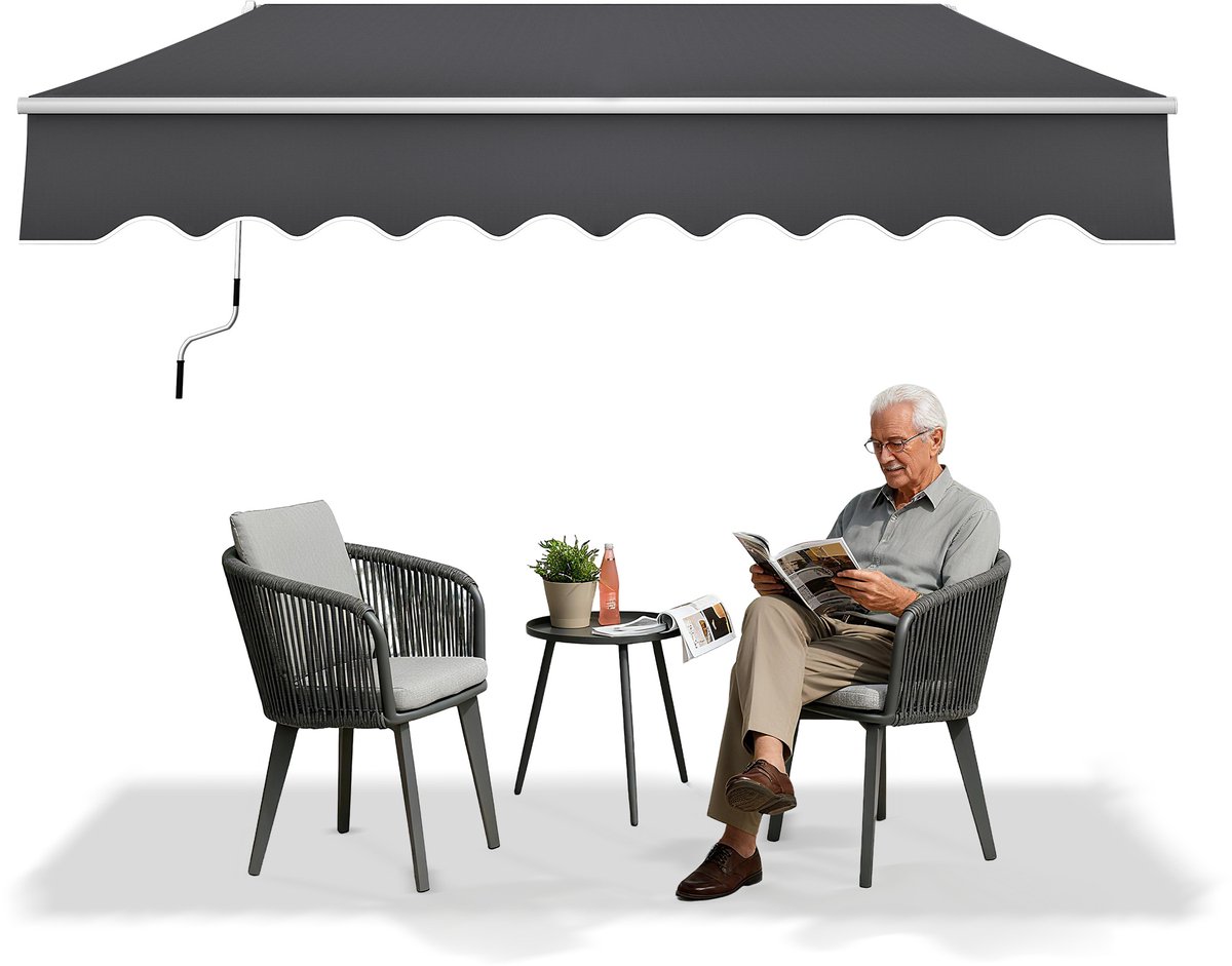 Gelenkarmmarkise 250x200cm Breed Aluminium Luifel Balkon Zonwering Balkonluifel Vouwbare Klemarmluifel Met Handkraan Zonluifel Waterdicht Donkergrijs Luifelstof NAIZY