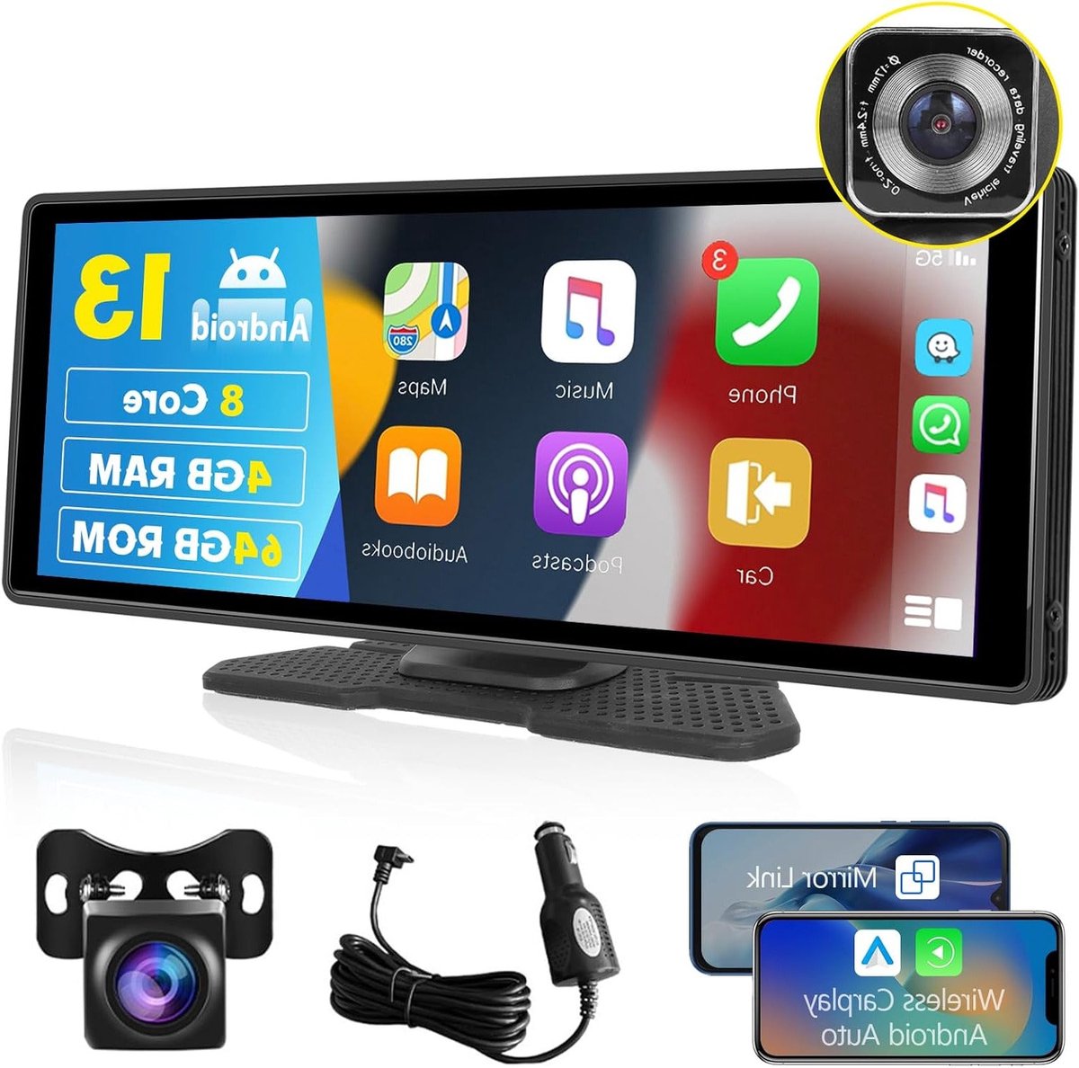 Carplay Autoradio – Draagbare Autoradio – Android Auto – Multimedia Speler – Navigatiesysteem – 10,26 Inch Touchscreen – Draadloze CarPlay & Achteruitrijcamera