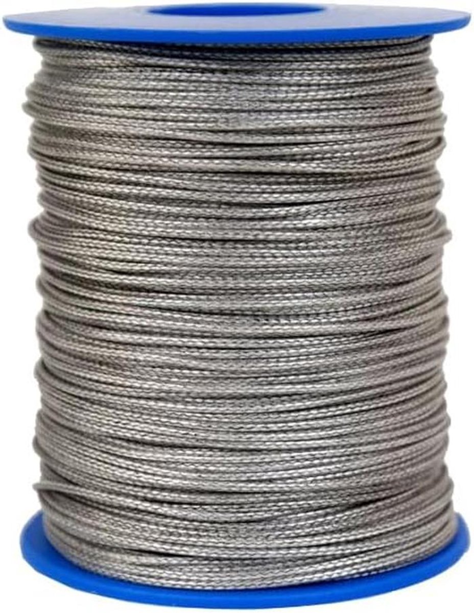 Gevlochten touw 1 mm Grijs 100 meter Extreem Sterk en Lichtgewicht Vislijn en Klemkabel