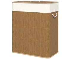 Delightness Wasmand - Wasmand 2 Vakken - Wasmand Met Deksel - Wasmanden - Uitneembare Waszak - 100L - 2x 50L - Bamboo - Bruin