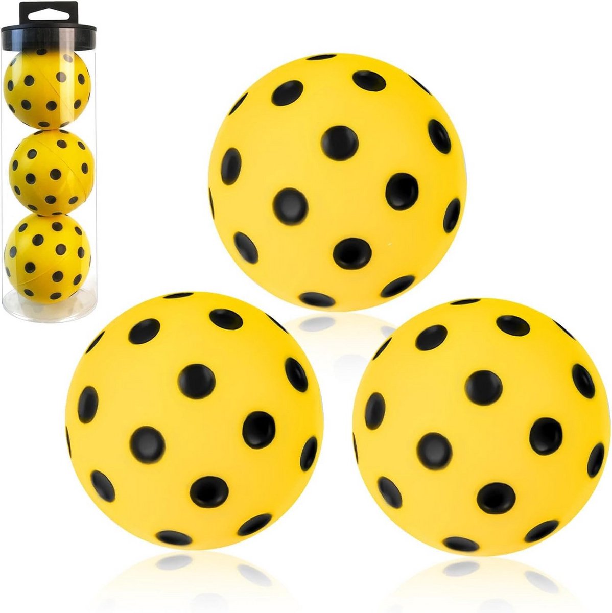 Set van 3 Stille Pickleballen Schuimrubber Oefenballen Geluidsarm 74mm
