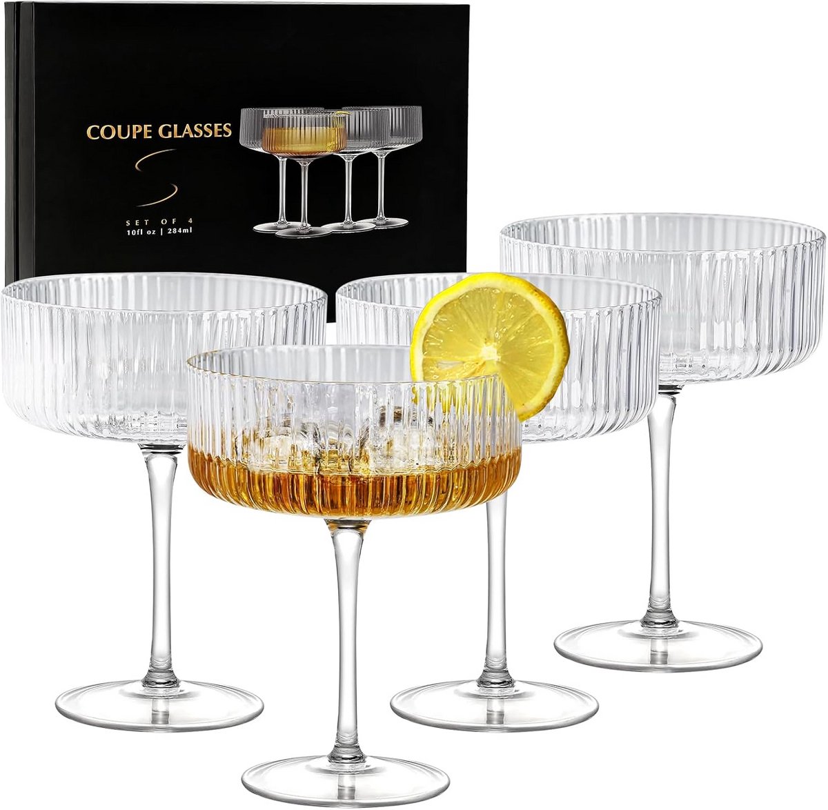 Set van 4 Grote Coupe Glazen voor Cocktails en Martini