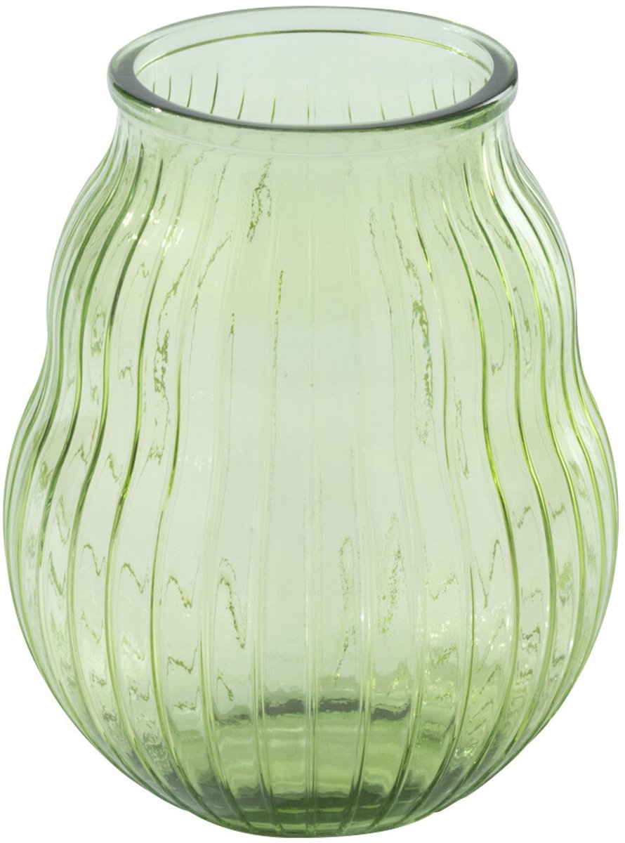 J-Line windlicht Rond Gestreept - glas - lichtgroen
