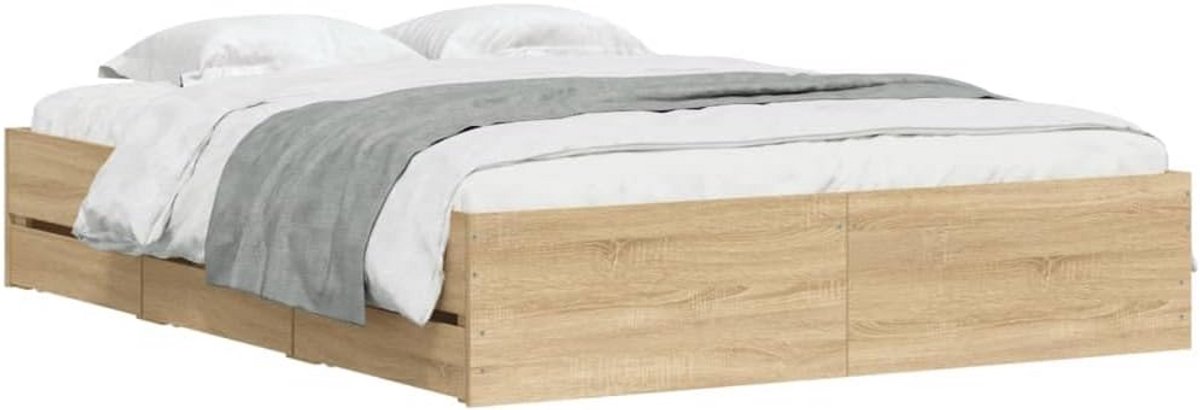 Tweepersoons bedframe met lades 140x200 cm in sonoma eiken look