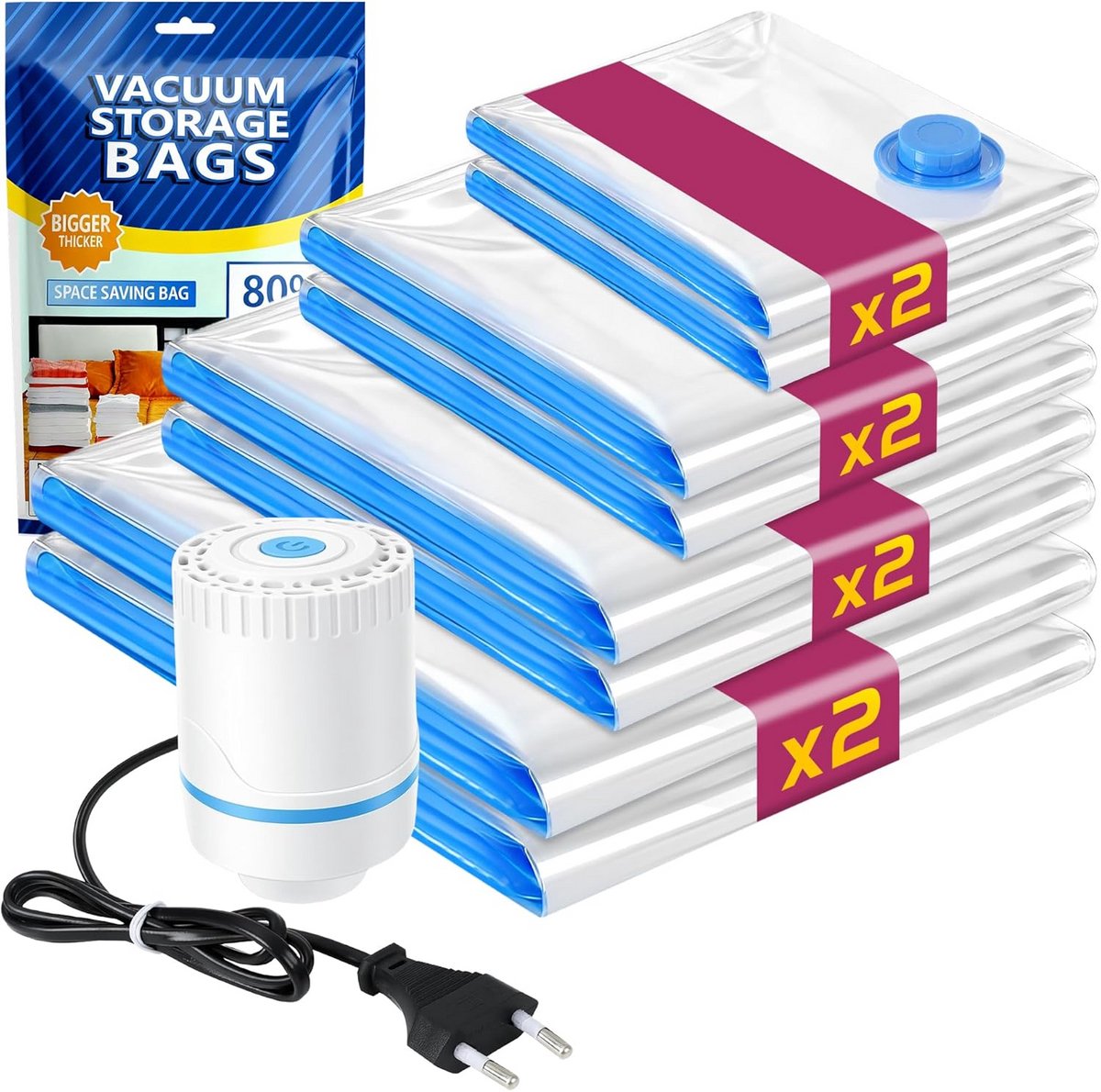 Set van 8 Vacuümzakken voor Kleding en Dekbedden met Elektrische Pomp